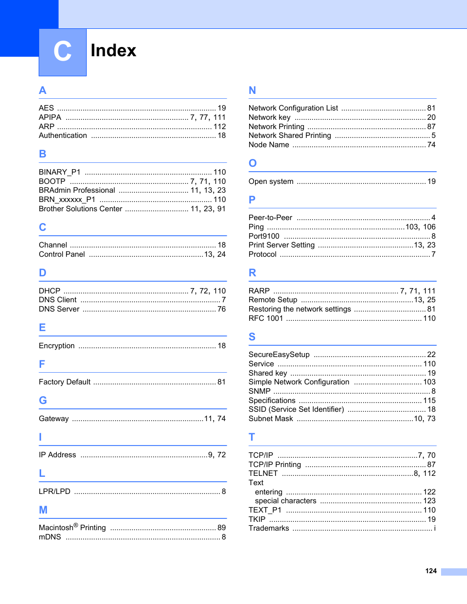 Index | Brother MFC-665CW User Manual | Page 131 / 132