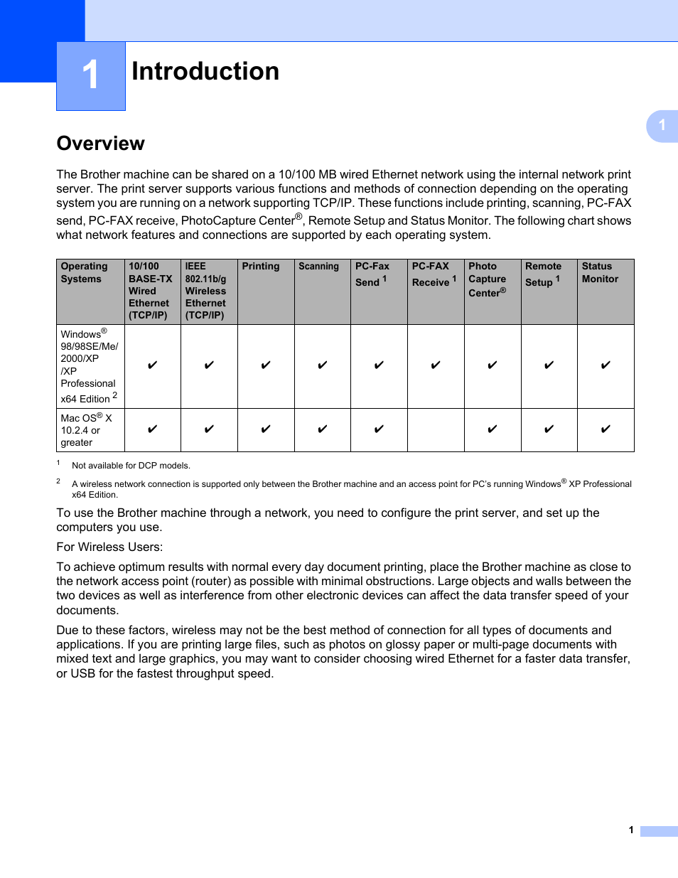 1 introduction, Overview, Introduction | Brother MFC-665CW User Manual | Page 8 / 132