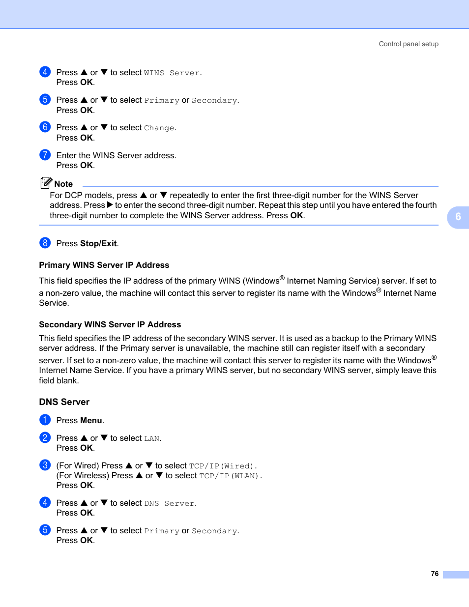 Dns server | Brother MFC-665CW User Manual | Page 83 / 132