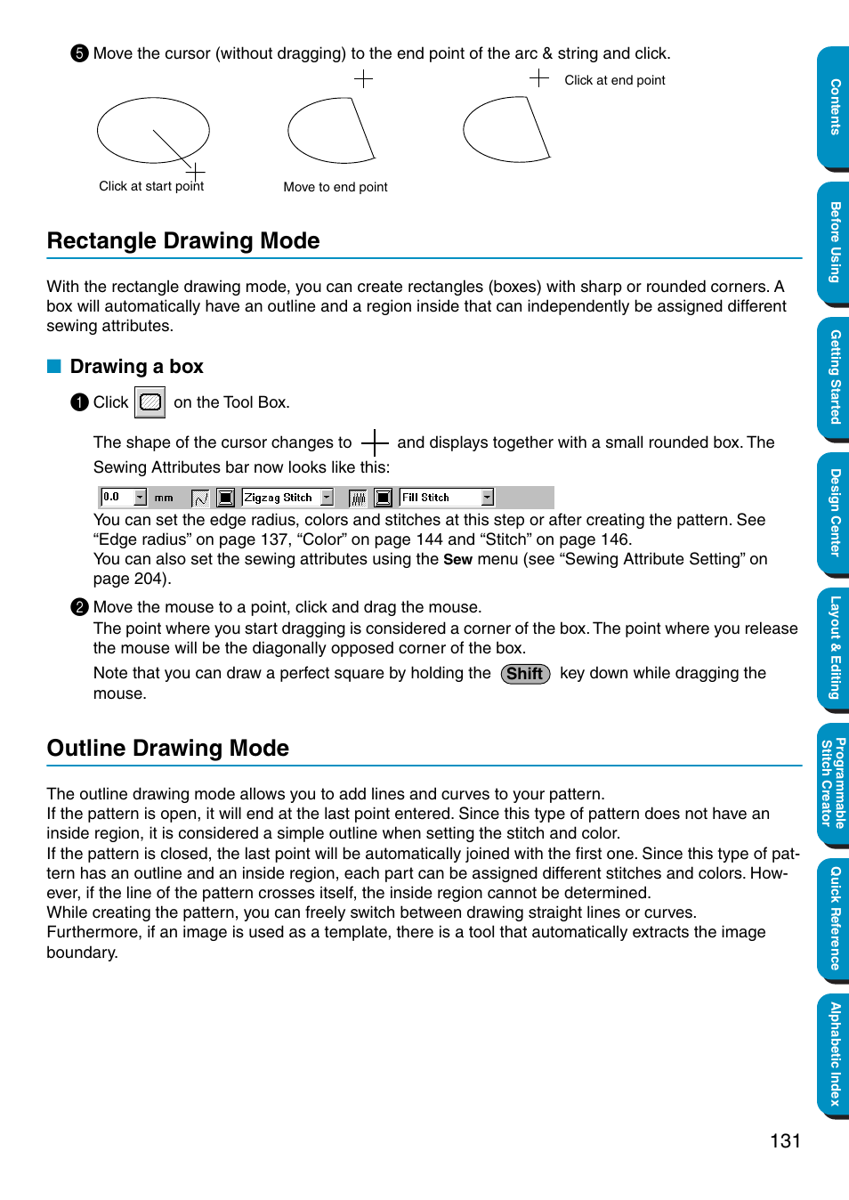 Rectangle drawing mode, Drawing a box, Outline drawing mode | Drawing a box 1 | Brother PE-DESIGN Ver.5 User Manual | Page 139 / 274