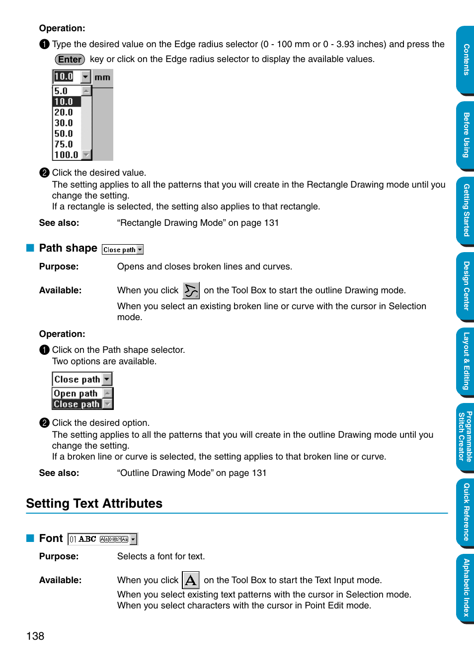 Path shape, Setting text attributes, Font | Brother PE-DESIGN Ver.5 User Manual | Page 146 / 274