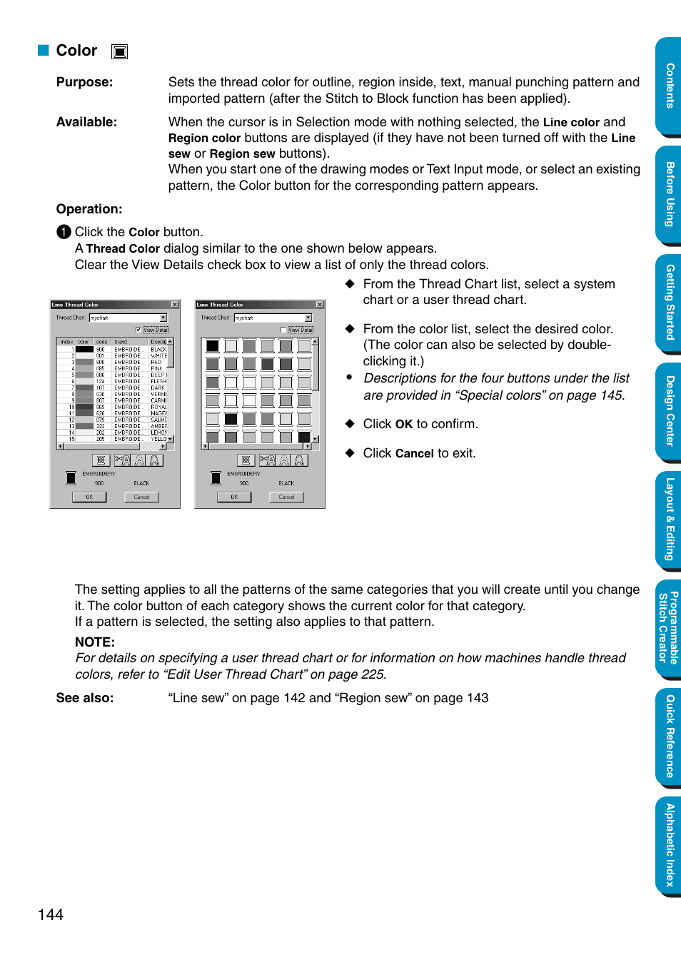 Color, See “color” on | Brother PE-DESIGN Ver.5 User Manual | Page 152 / 274