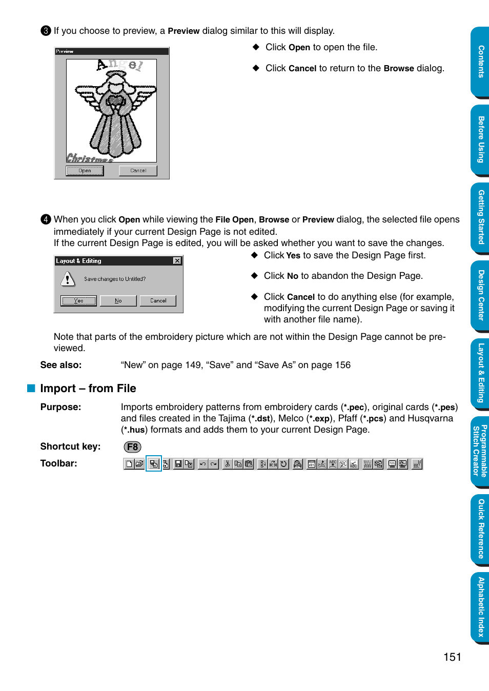 Import – from file | Brother PE-DESIGN Ver.5 User Manual | Page 159 / 274