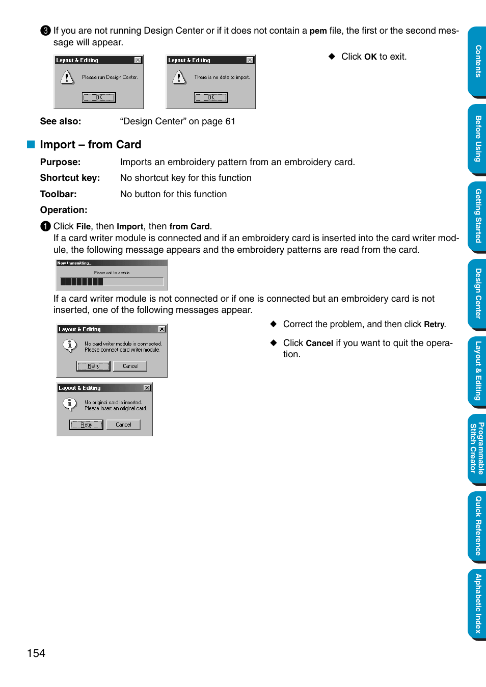 Import – from card | Brother PE-DESIGN Ver.5 User Manual | Page 162 / 274