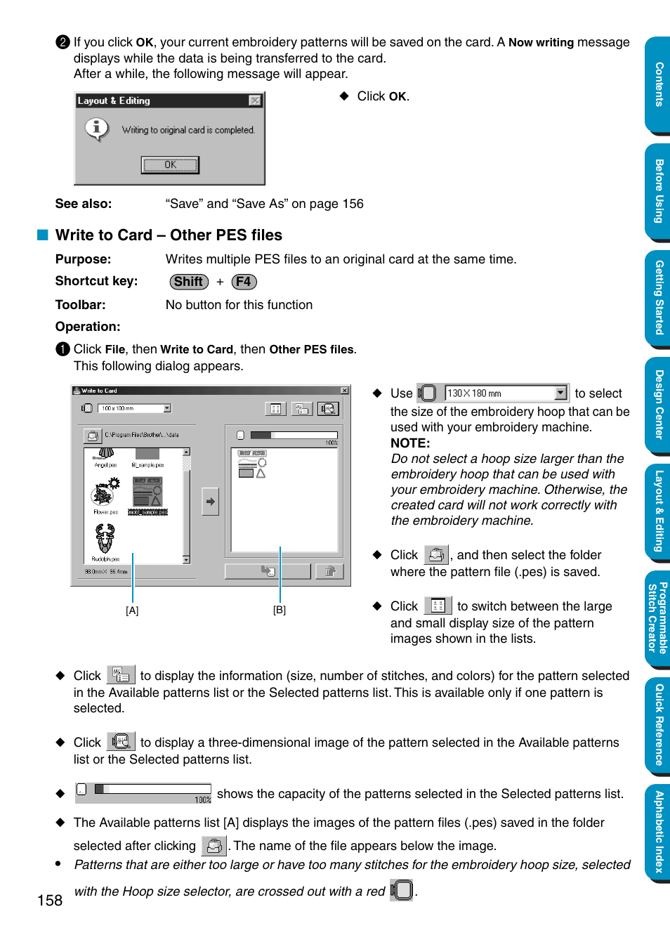 Write to card – other pes files | Brother PE-DESIGN Ver.5 User Manual | Page 166 / 274
