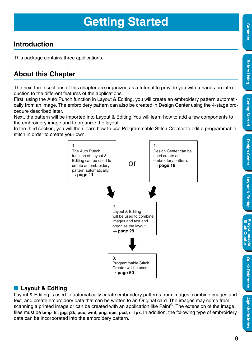 Getting started, Introduction, About this chapter | Layout & editing | Brother PE-DESIGN Ver.5 User Manual | Page 17 / 274