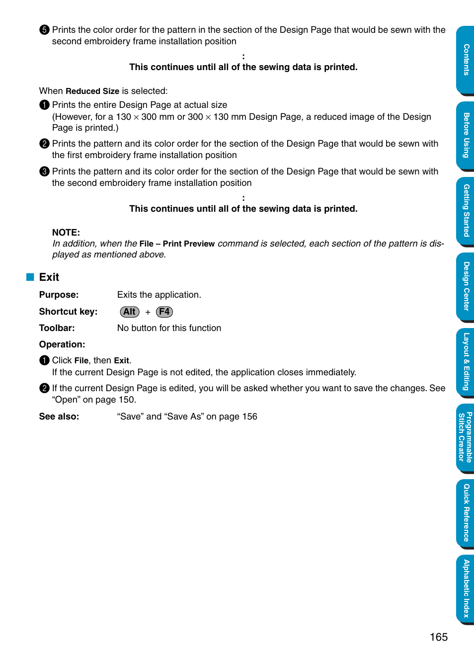Exit | Brother PE-DESIGN Ver.5 User Manual | Page 173 / 274
