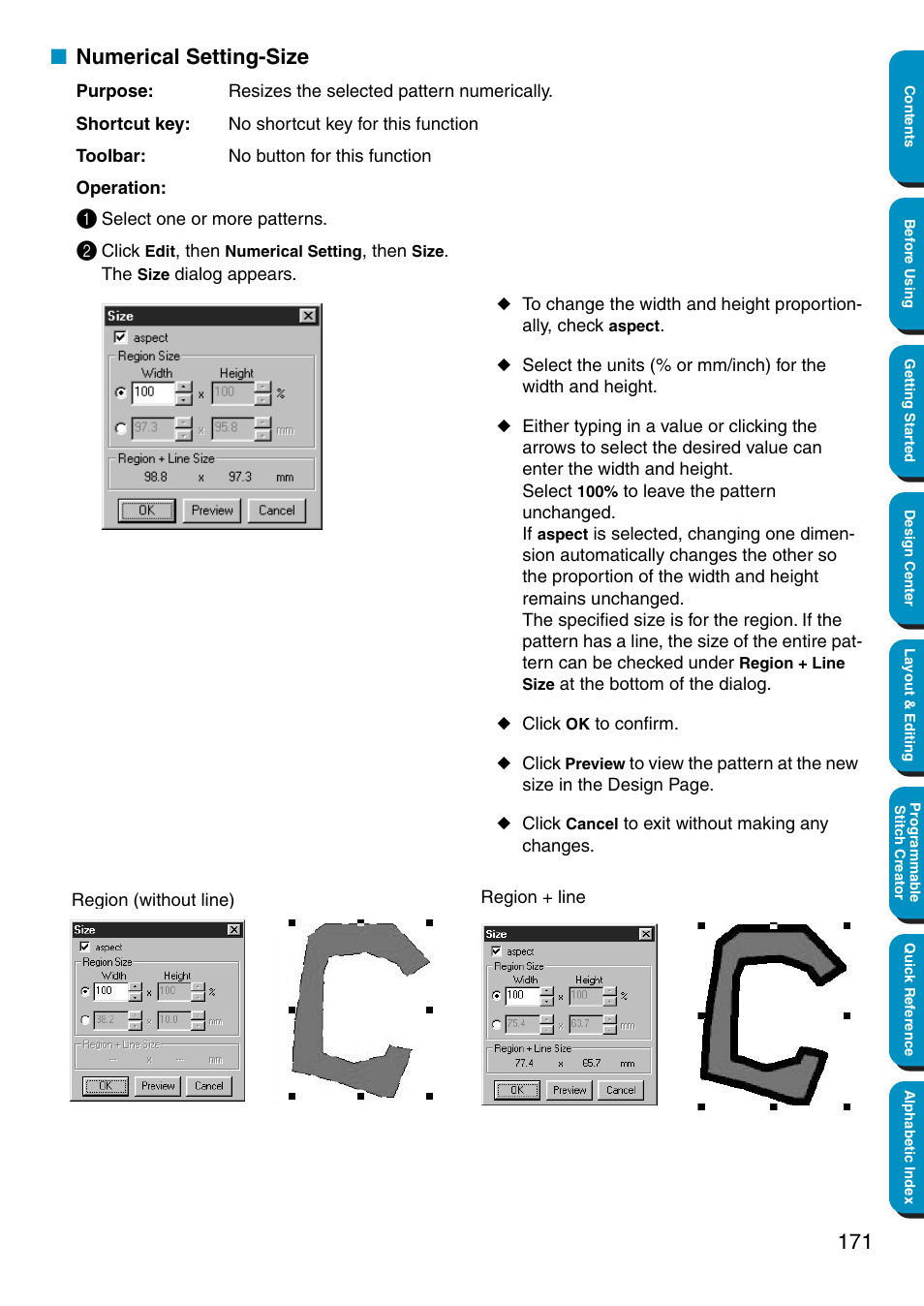 Numerical setting-size | Brother PE-DESIGN Ver.5 User Manual | Page 179 / 274