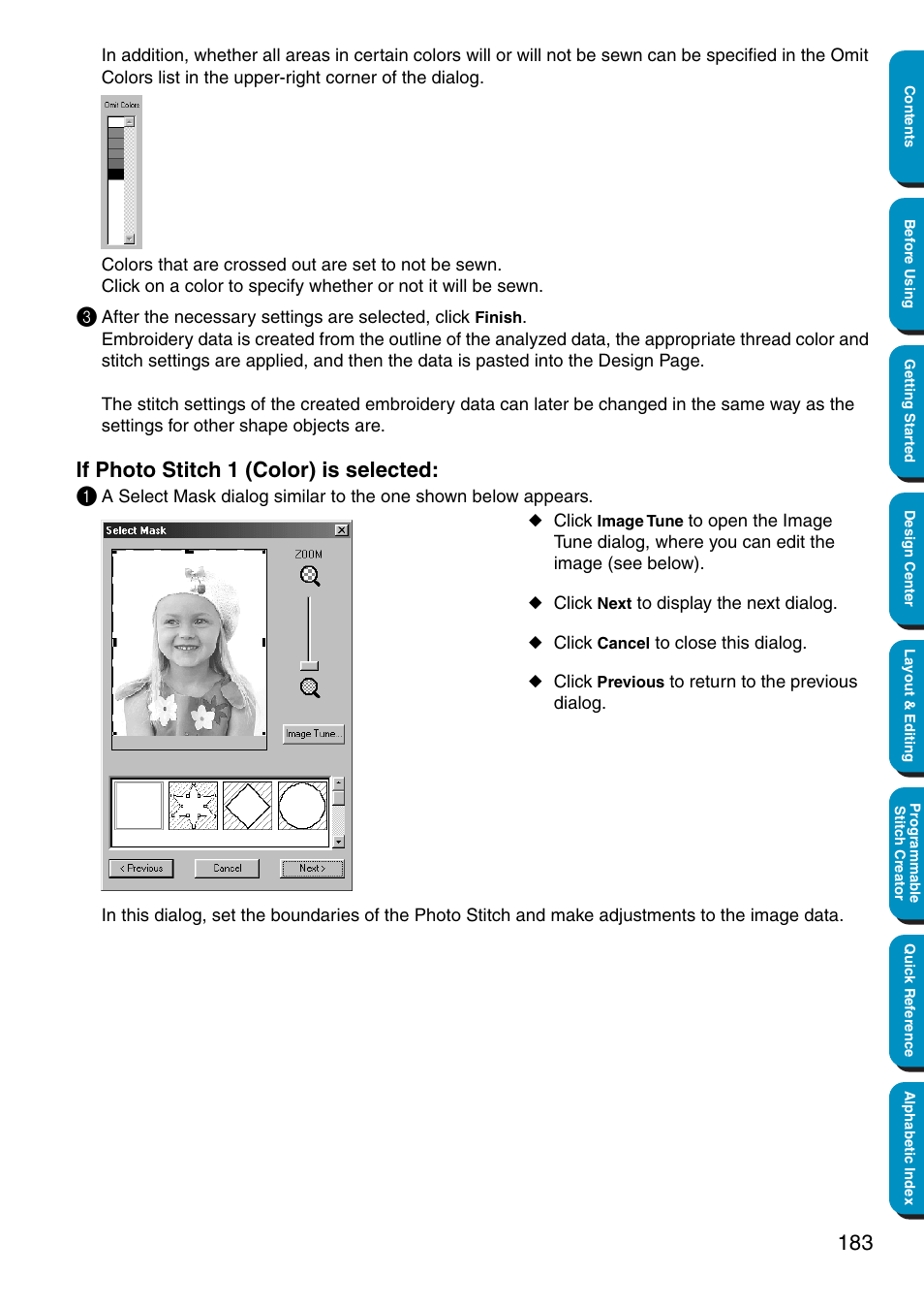 If photo stitch 1 (color) is selected, If photo stitch 1 (color) is selected: 1 | Brother PE-DESIGN Ver.5 User Manual | Page 191 / 274