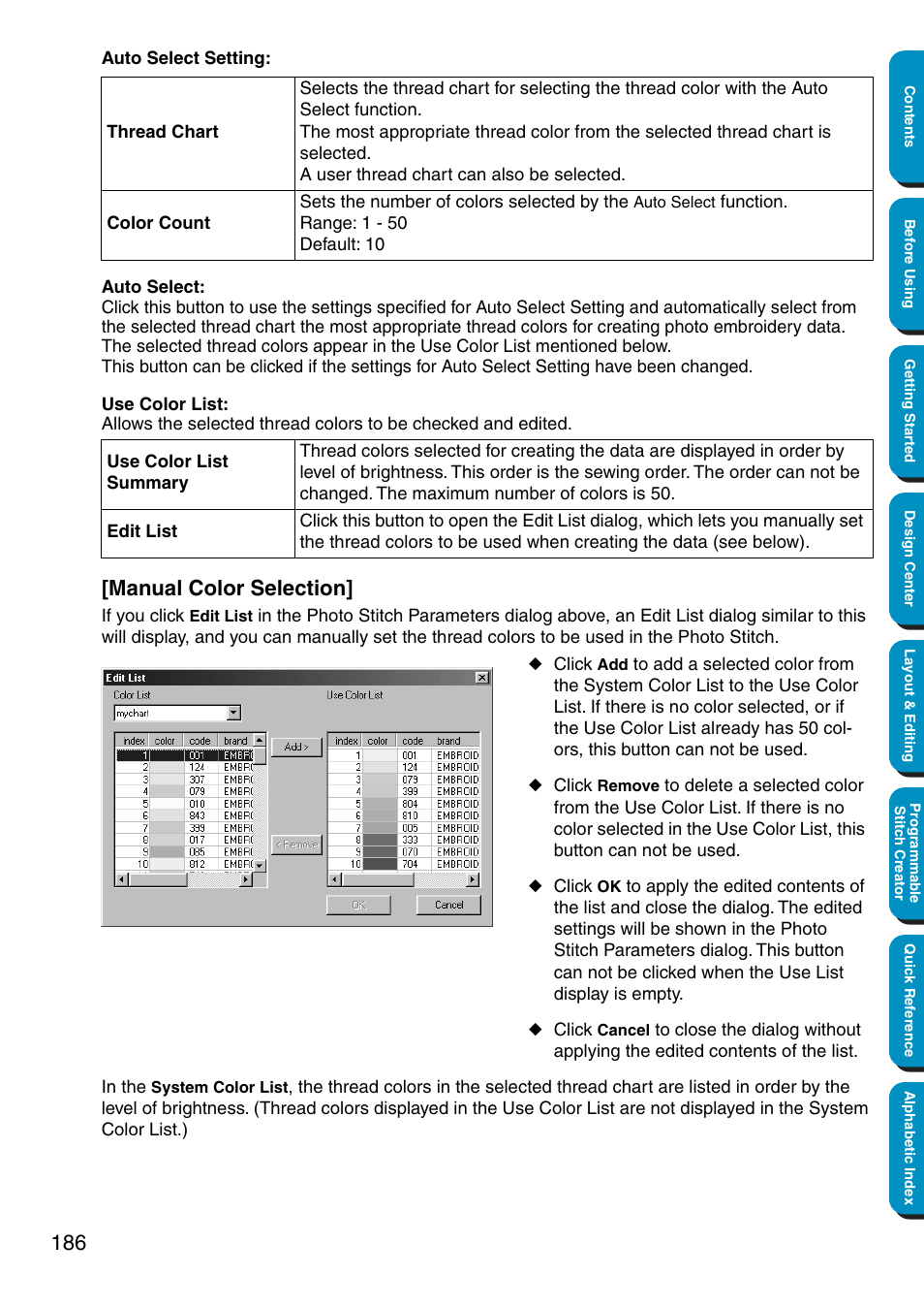 Manual color selection | Brother PE-DESIGN Ver.5 User Manual | Page 194 / 274