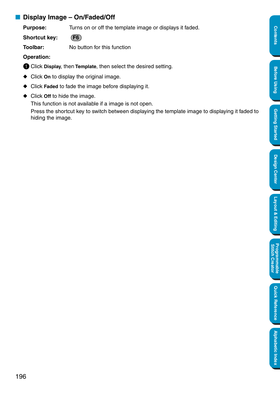 Display image – on/faded/off | Brother PE-DESIGN Ver.5 User Manual | Page 204 / 274
