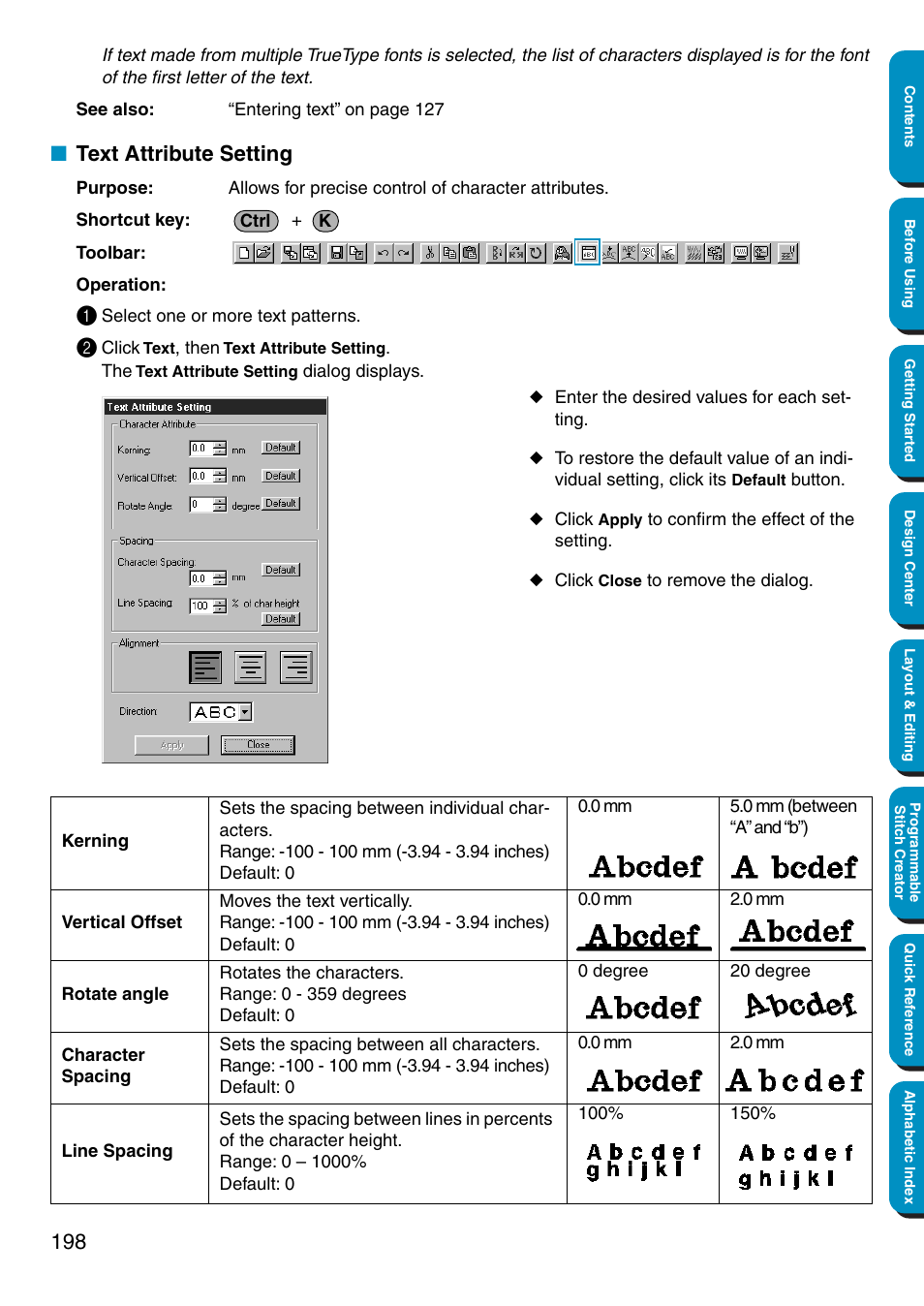 Text attribute setting | Brother PE-DESIGN Ver.5 User Manual | Page 206 / 274