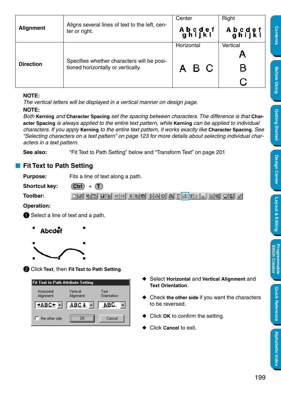 Fit text to path setting | Brother PE-DESIGN Ver.5 User Manual | Page 207 / 274