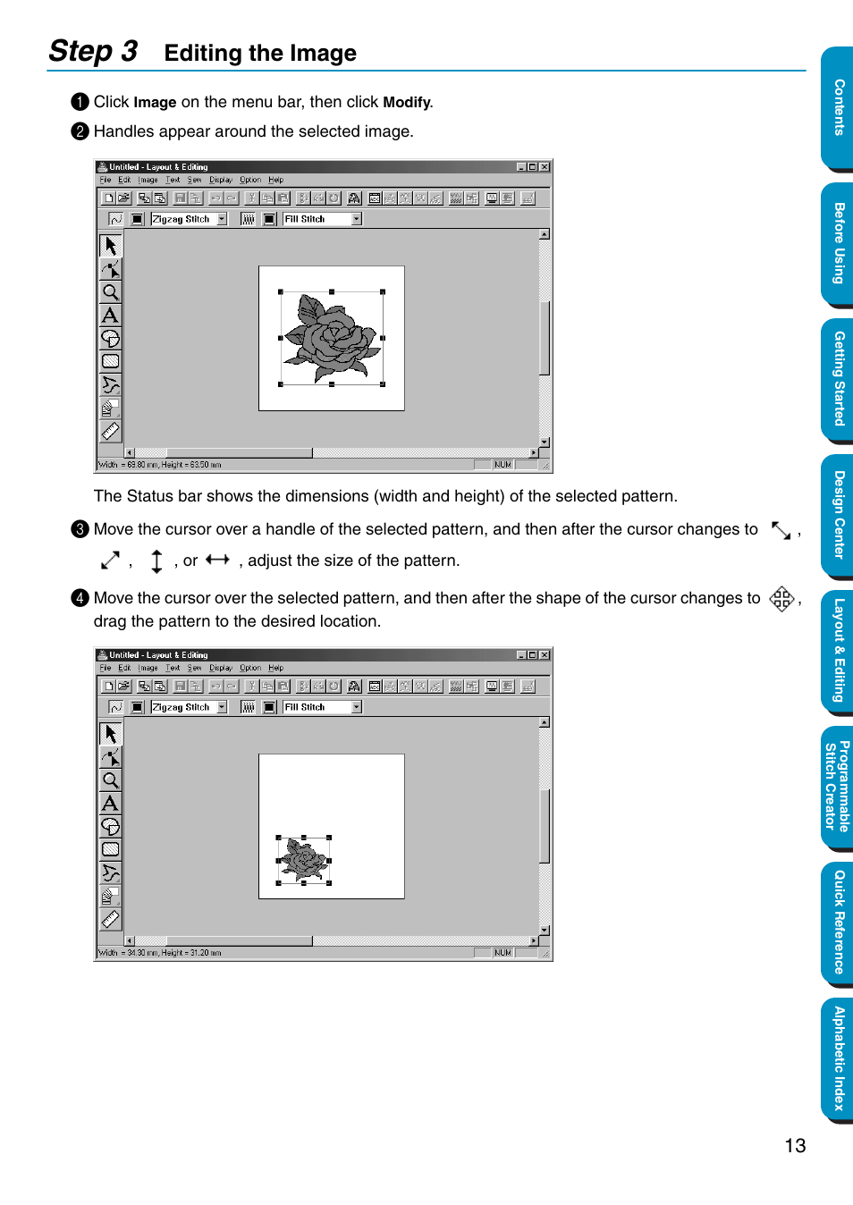 Step 3 editing the image, Editing the image, Step 3 | Brother PE-DESIGN Ver.5 User Manual | Page 21 / 274