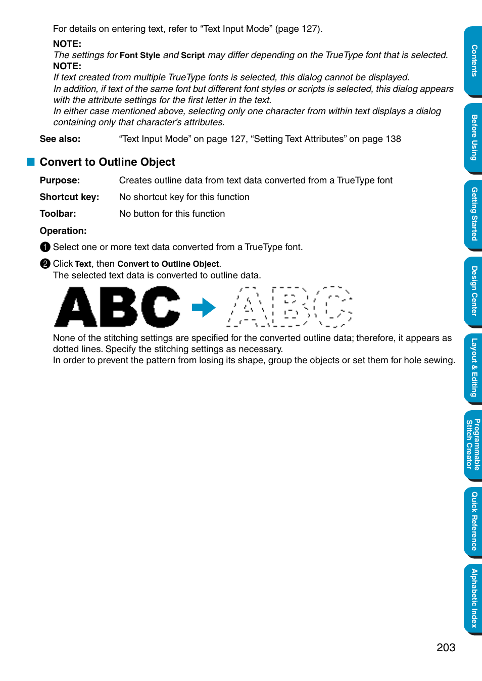 Convert to outline object | Brother PE-DESIGN Ver.5 User Manual | Page 211 / 274