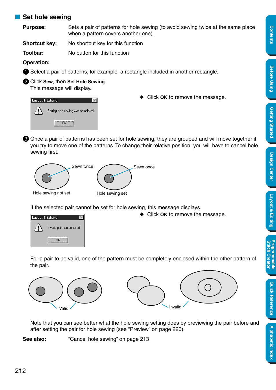 Set hole sewing | Brother PE-DESIGN Ver.5 User Manual | Page 220 / 274