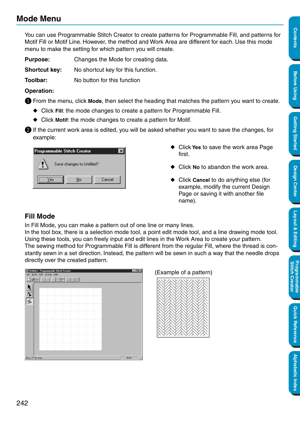 Mode menu, Fill mode | Brother PE-DESIGN Ver.5 User Manual | Page 250 / 274