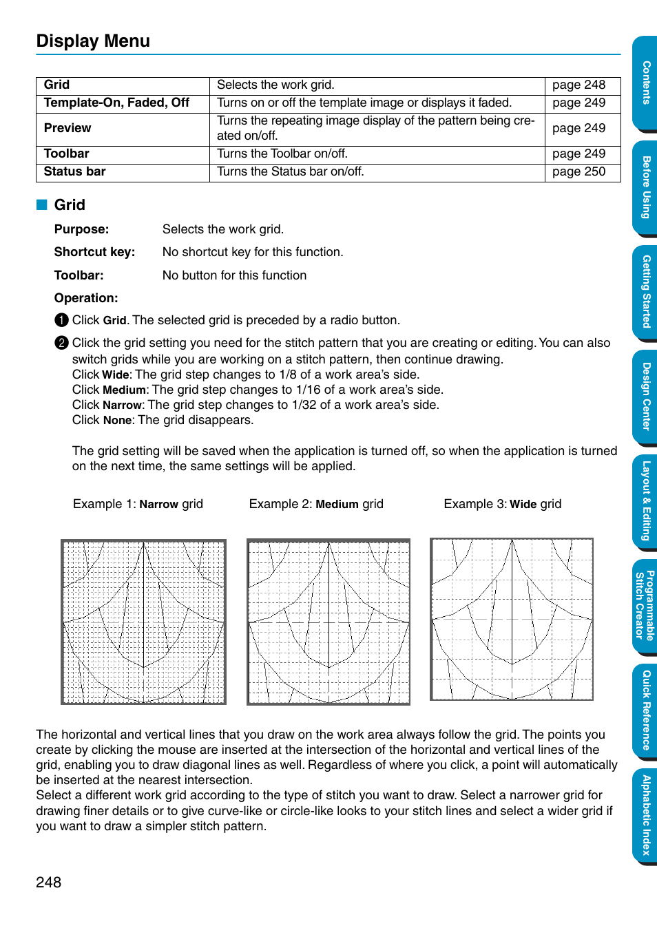 Display menu, Grid | Brother PE-DESIGN Ver.5 User Manual | Page 256 / 274
