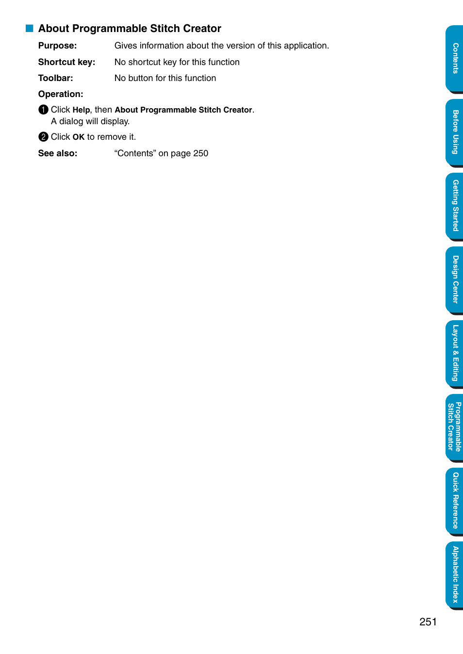About programmable stitch creator | Brother PE-DESIGN Ver.5 User Manual | Page 259 / 274