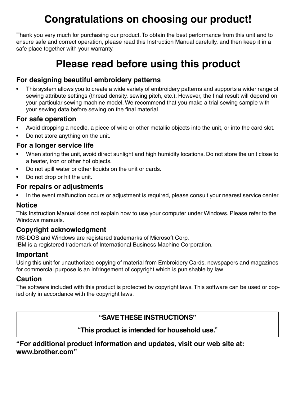 Please read before using this product | Brother PE-DESIGN Ver.5 User Manual | Page 3 / 274