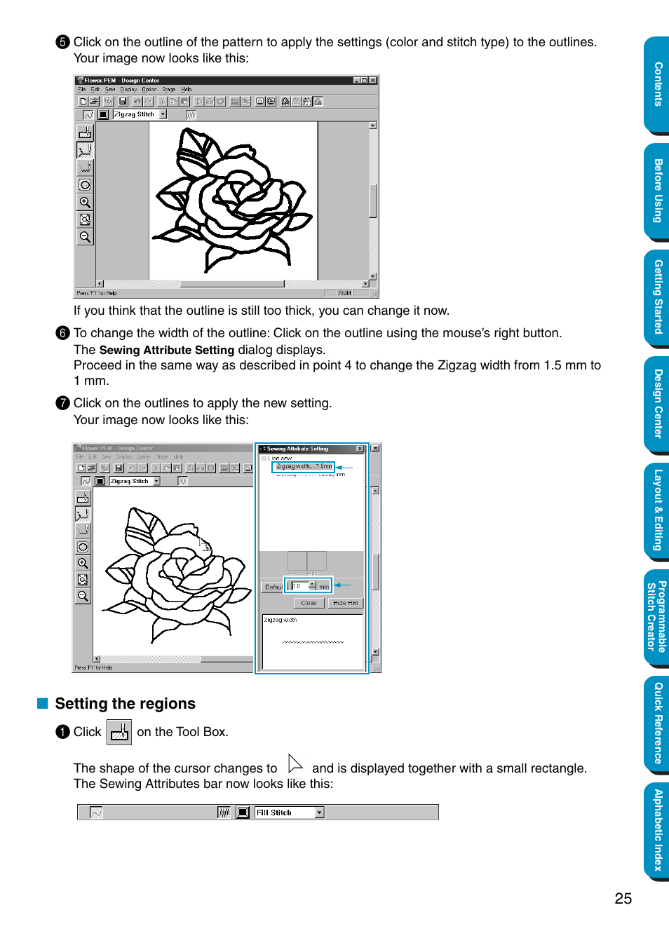 Setting the regions, Setting the regions 1 | Brother PE-DESIGN Ver.5 User Manual | Page 33 / 274