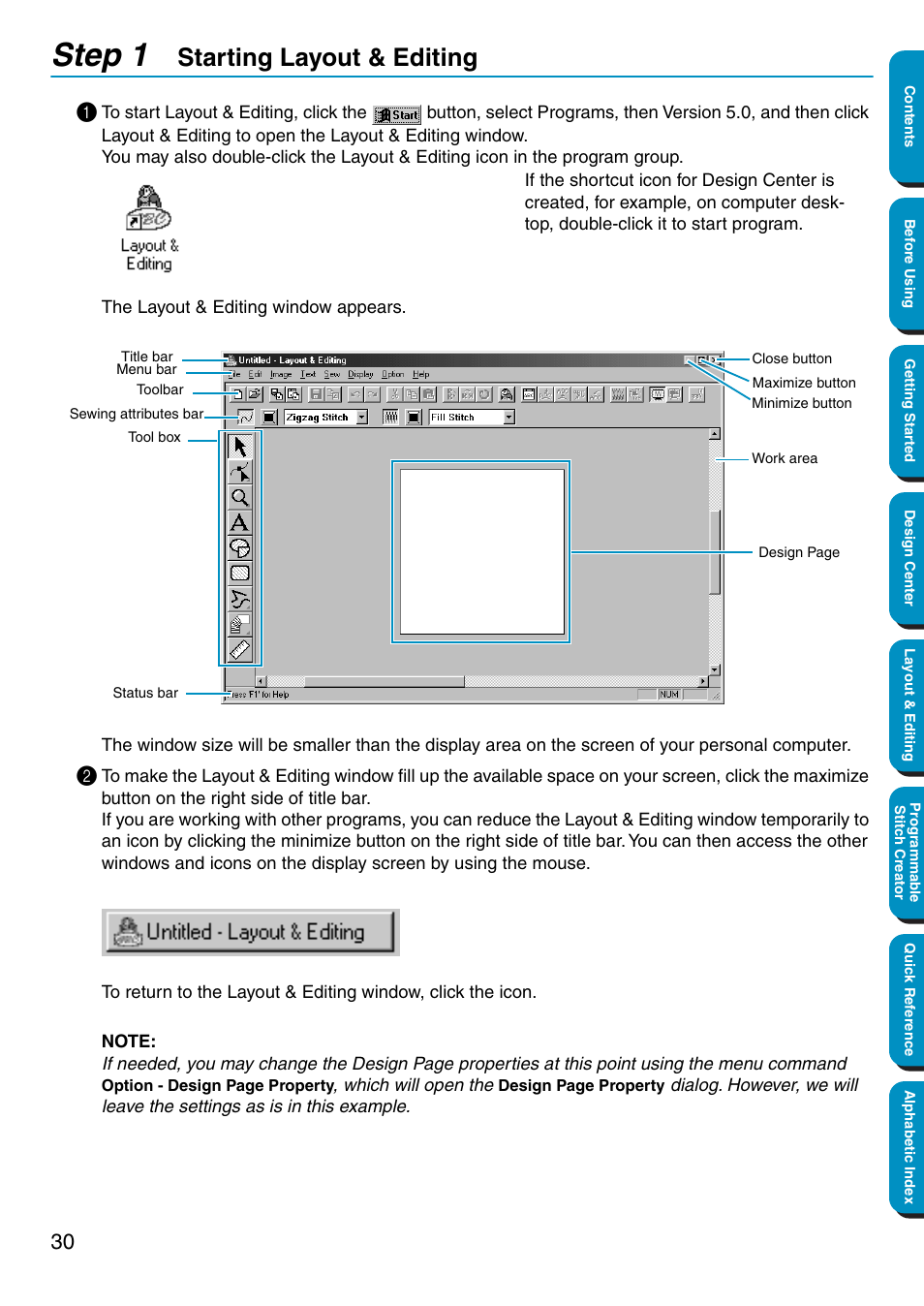 Step 1 starting layout & editing, Starting layout & editing, Step 1 | Brother PE-DESIGN Ver.5 User Manual | Page 38 / 274