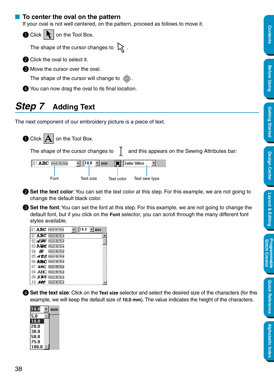 To center the oval on the pattern, Step 7 adding text, Adding text | Step 7 | Brother PE-DESIGN Ver.5 User Manual | Page 46 / 274