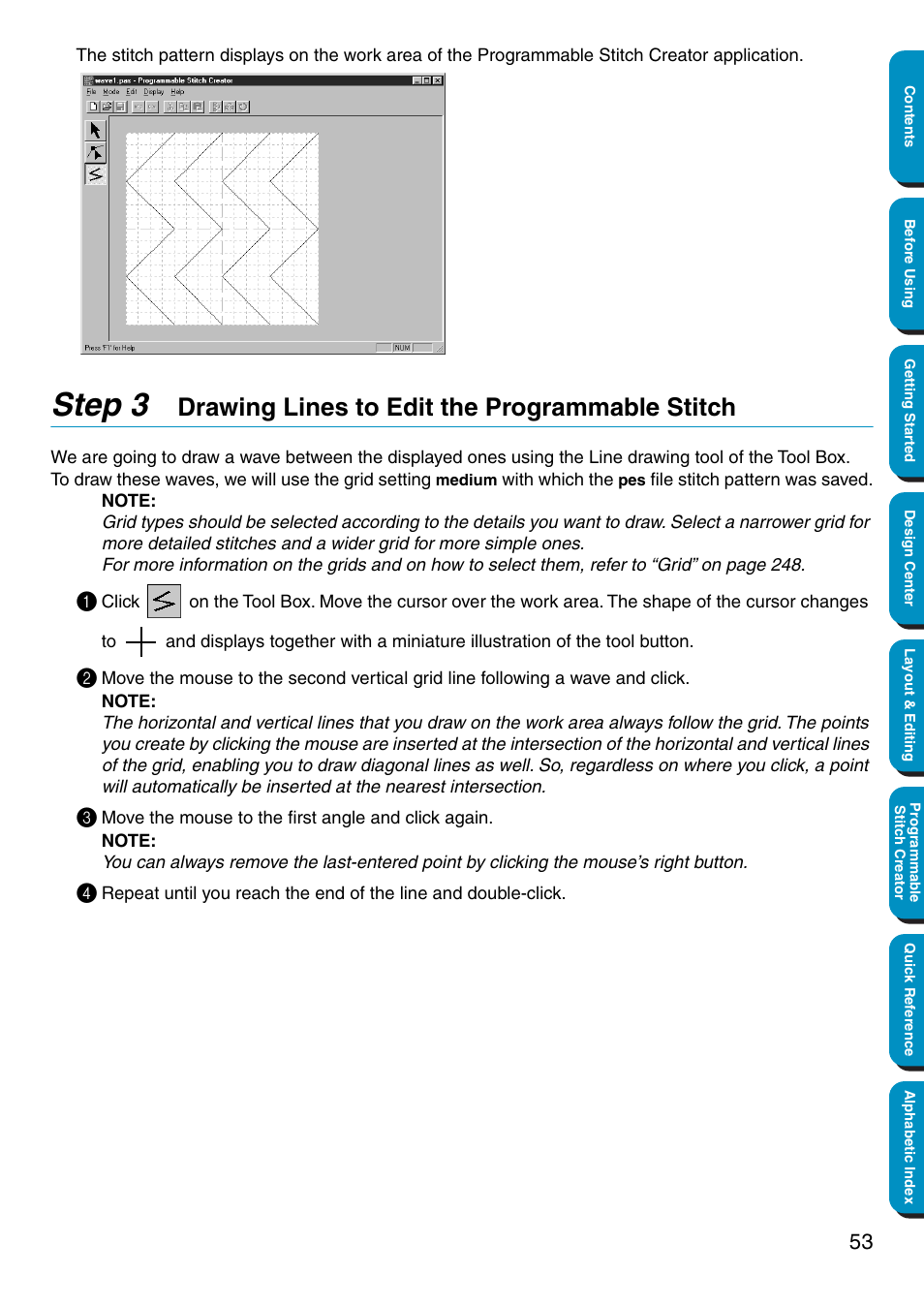 Drawing lines to edit the programmable stitch, Step 3 | Brother PE-DESIGN Ver.5 User Manual | Page 61 / 274