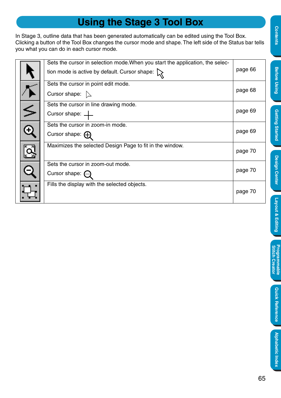Using the stage 3 tool box | Brother PE-DESIGN Ver.5 User Manual | Page 73 / 274