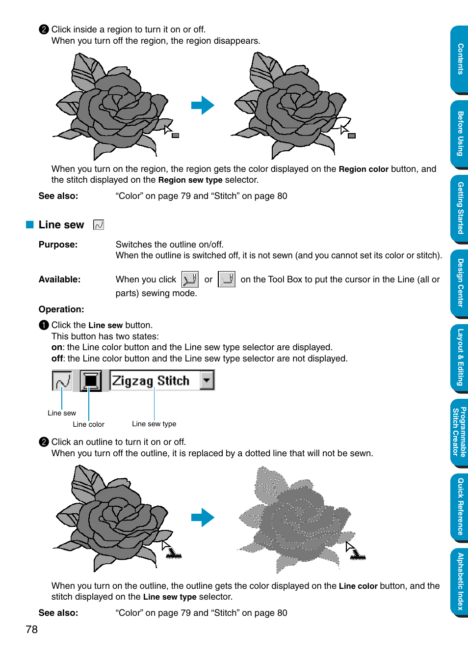 Line sew | Brother PE-DESIGN Ver.5 User Manual | Page 86 / 274