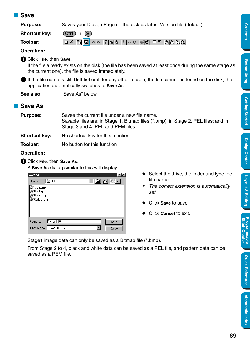 Save, Save as, Save • save as | Brother PE-DESIGN Ver.5 User Manual | Page 97 / 274