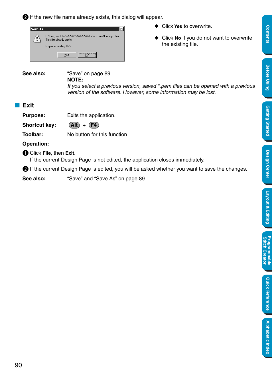 Exit | Brother PE-DESIGN Ver.5 User Manual | Page 98 / 274