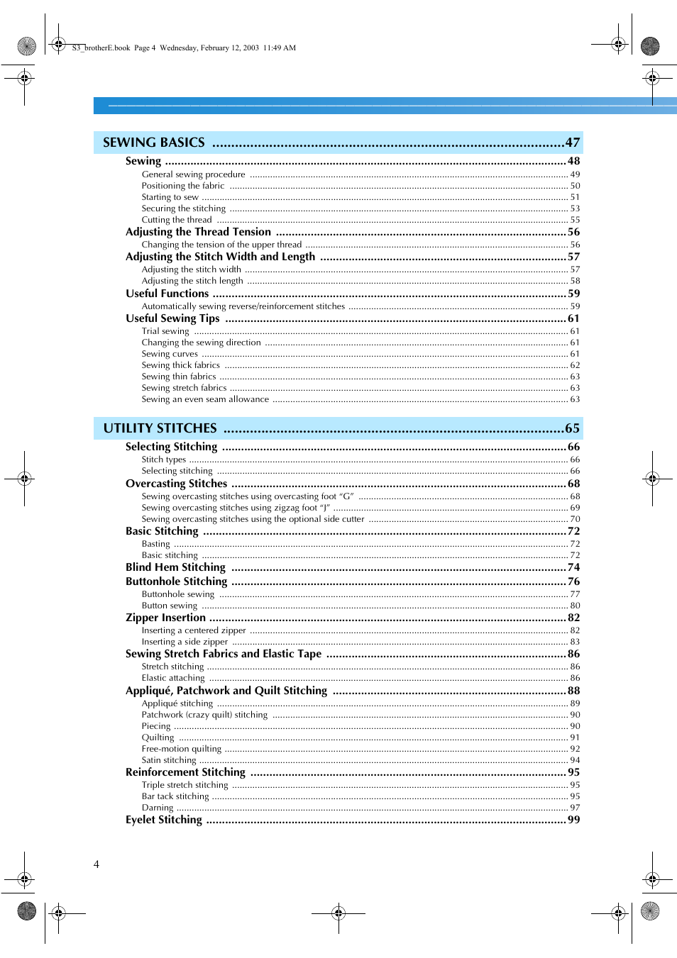 Sewing basics, Utility stitches | Brother CS-8150 User Manual | Page 10 / 140