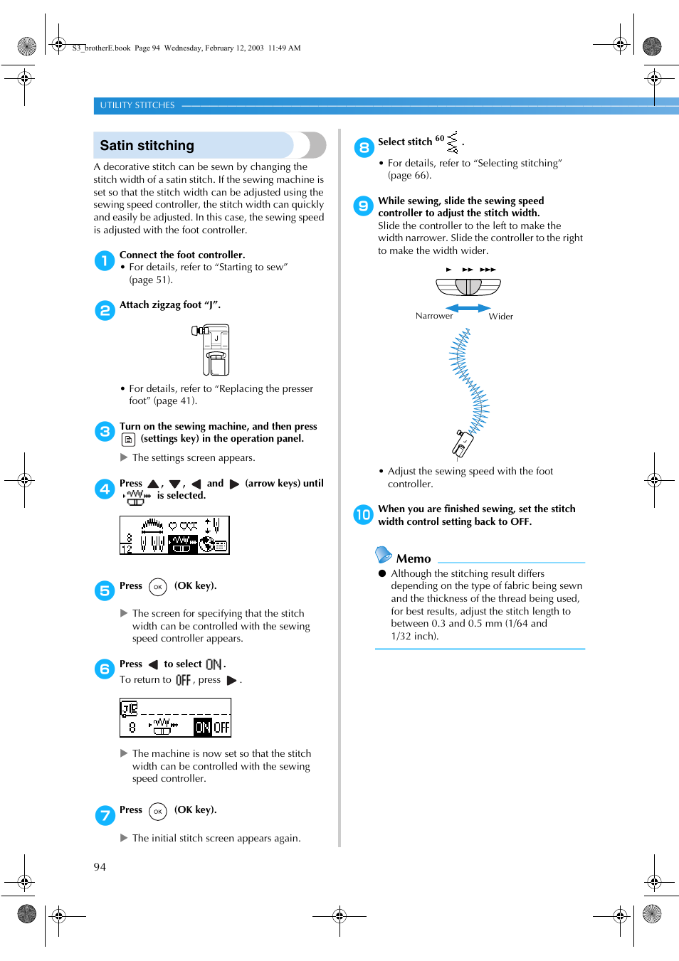 Satin stitching | Brother CS-8150 User Manual | Page 100 / 140