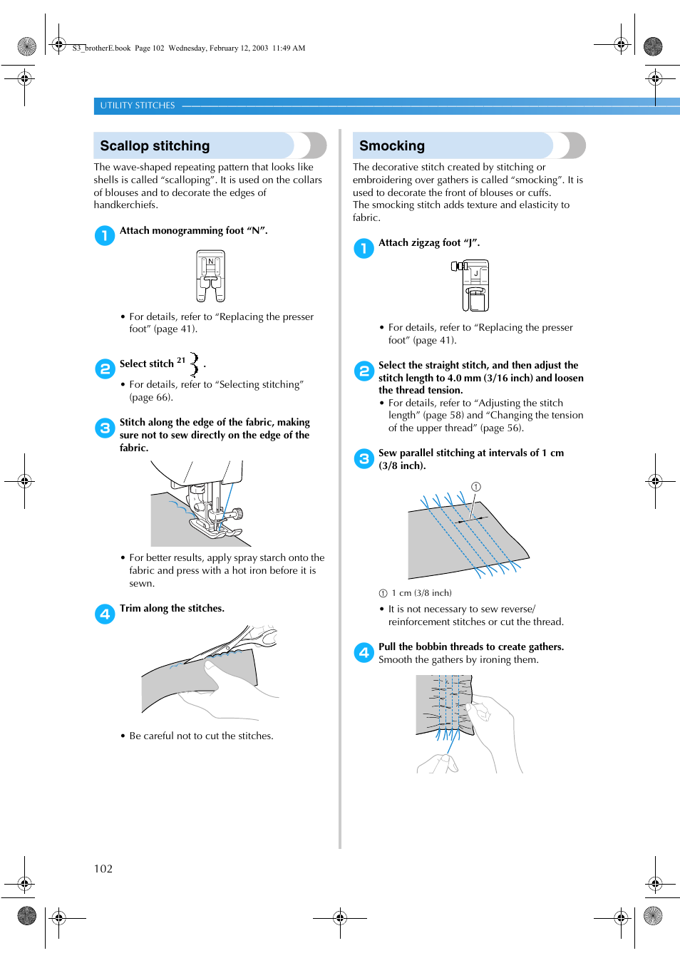 Scallop stitching, Smocking | Brother CS-8150 User Manual | Page 108 / 140