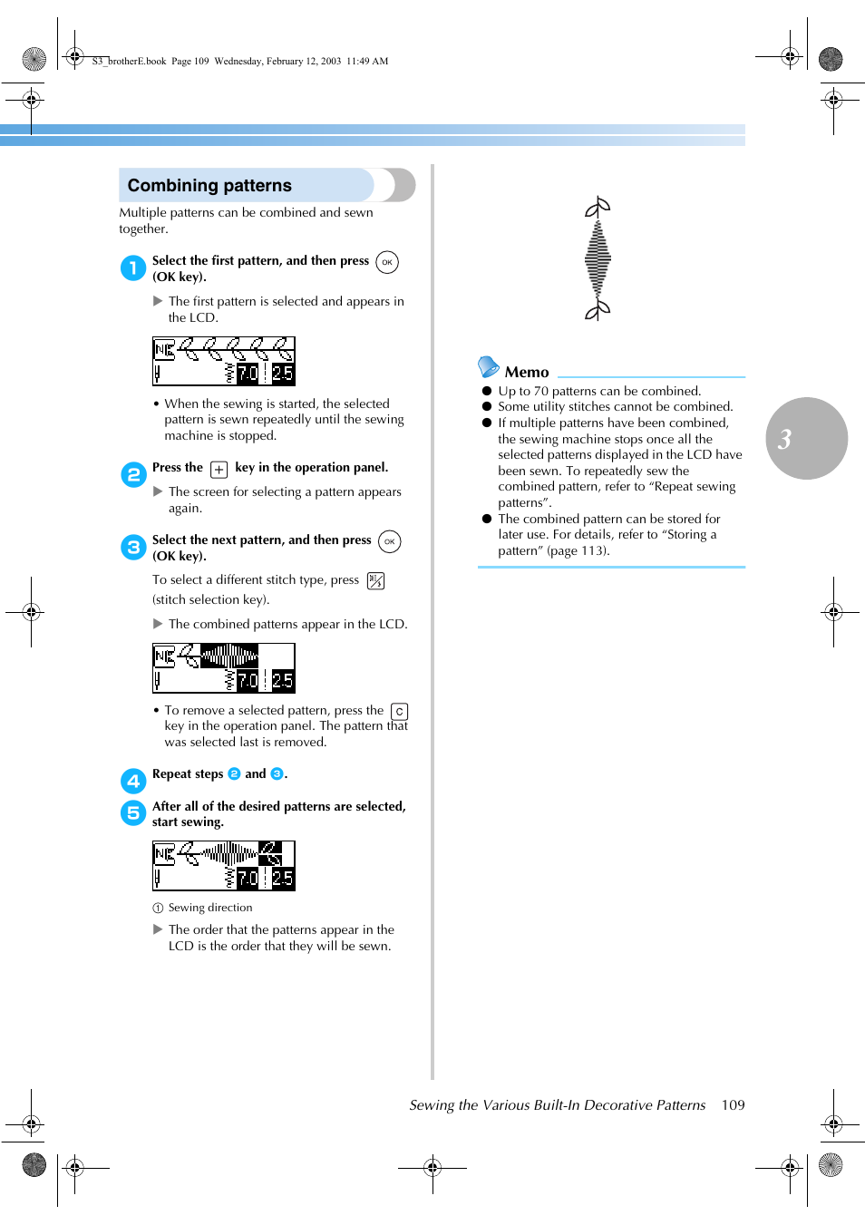 Combining patterns | Brother CS-8150 User Manual | Page 115 / 140