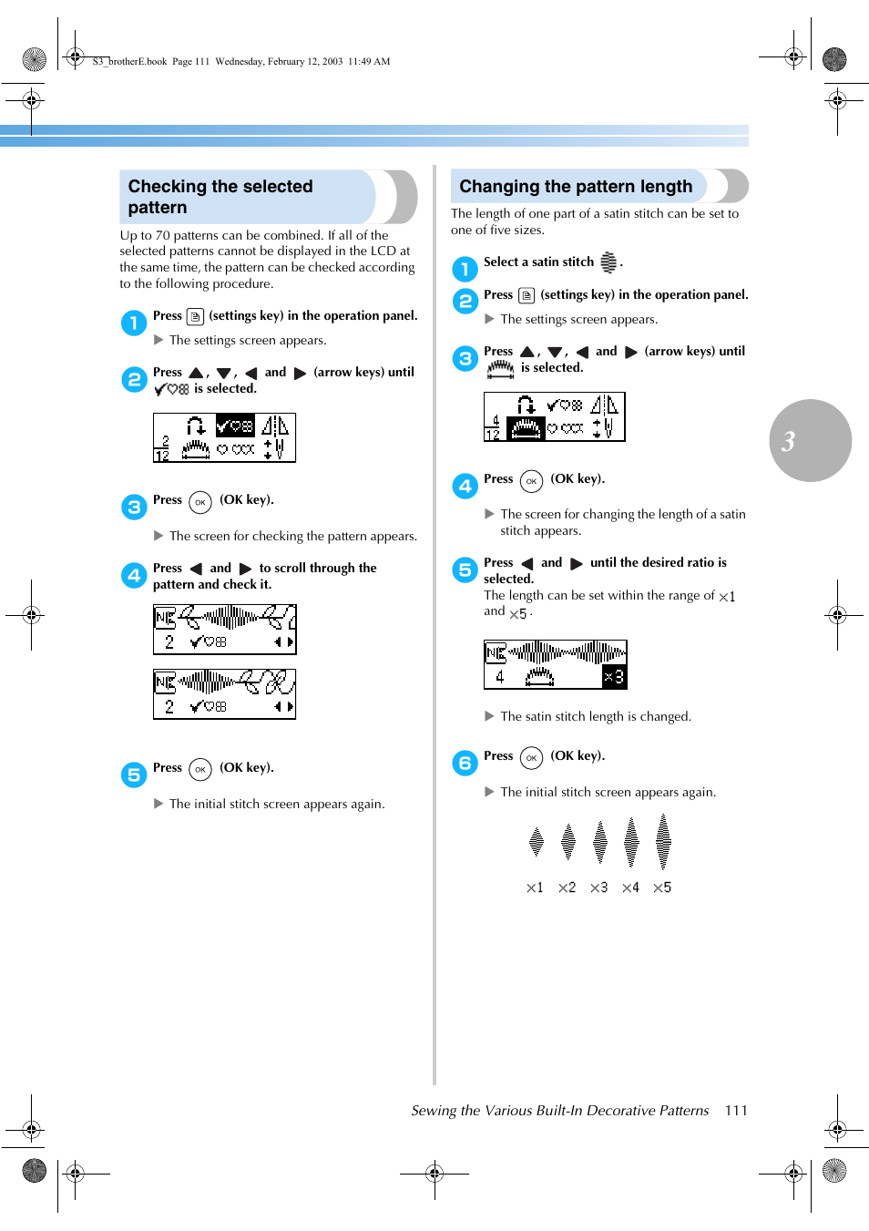 Checking the selected pattern, Changing the pattern length | Brother CS-8150 User Manual | Page 117 / 140