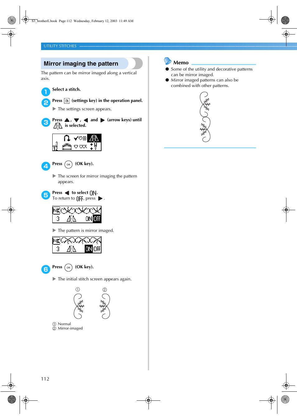 Mirror imaging the pattern | Brother CS-8150 User Manual | Page 118 / 140