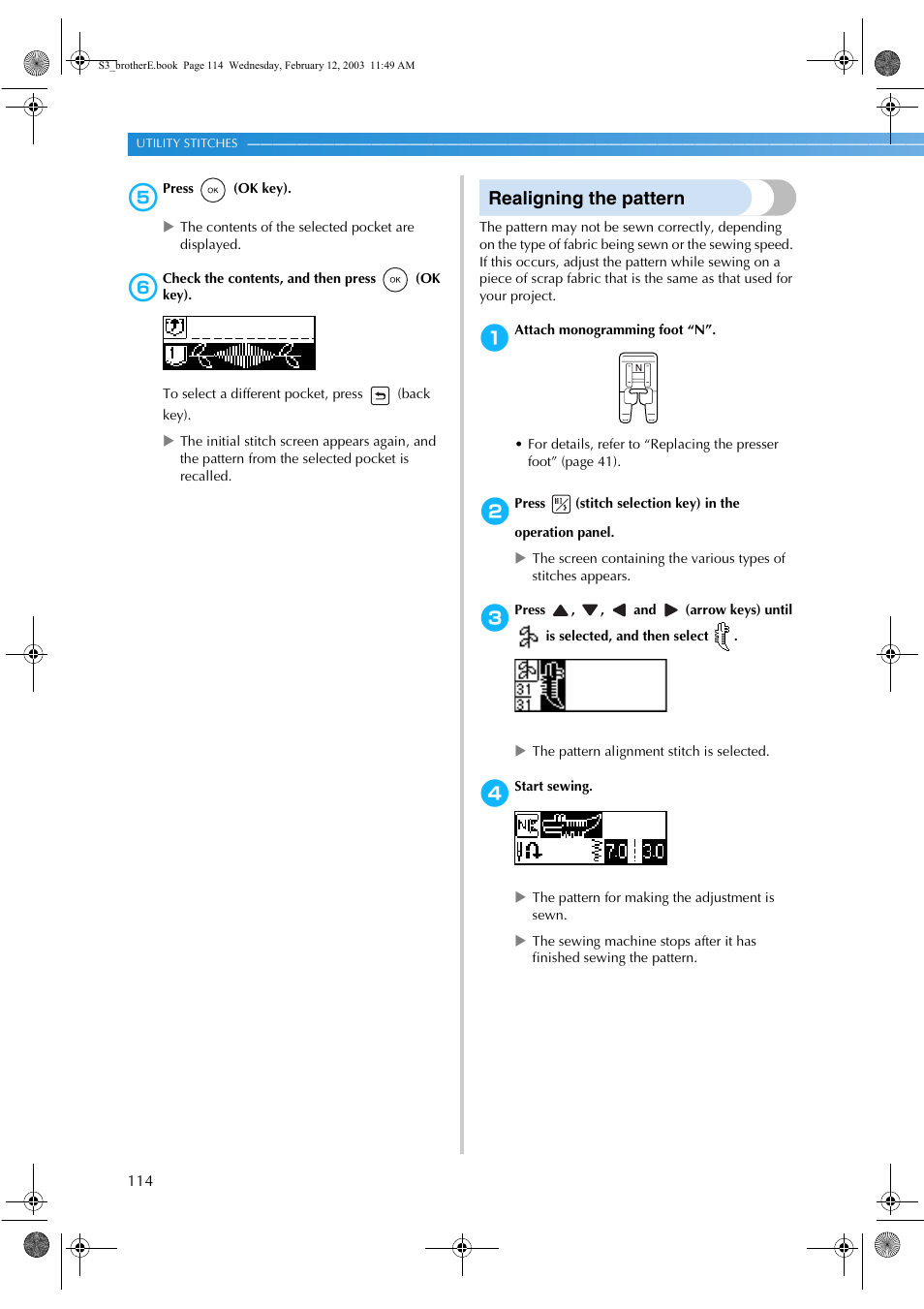 Realigning the pattern | Brother CS-8150 User Manual | Page 120 / 140