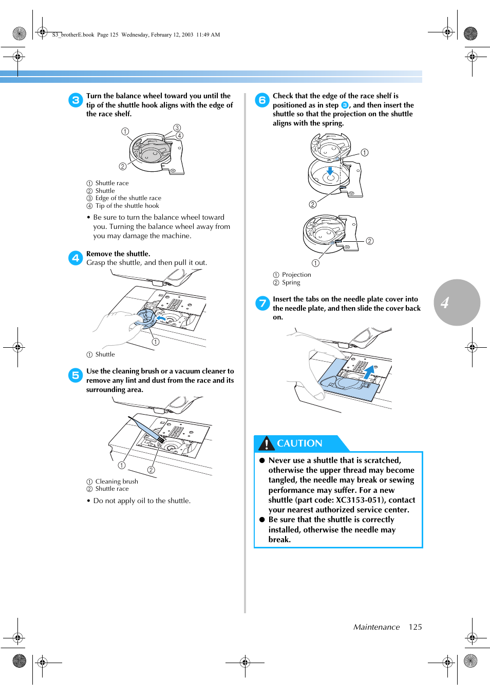 Caution | Brother CS-8150 User Manual | Page 131 / 140