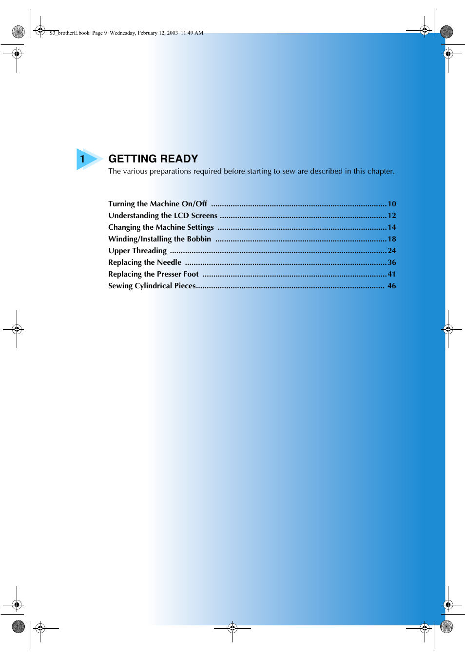 1getting ready | Brother CS-8150 User Manual | Page 15 / 140