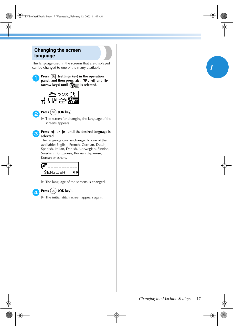 Changing the screen language | Brother CS-8150 User Manual | Page 23 / 140