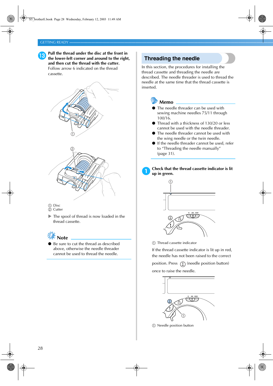 Threading the needle | Brother CS-8150 User Manual | Page 34 / 140