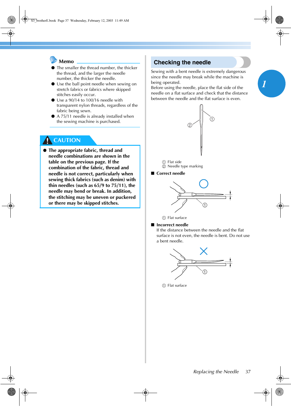 Checking the needle, Caution | Brother CS-8150 User Manual | Page 43 / 140