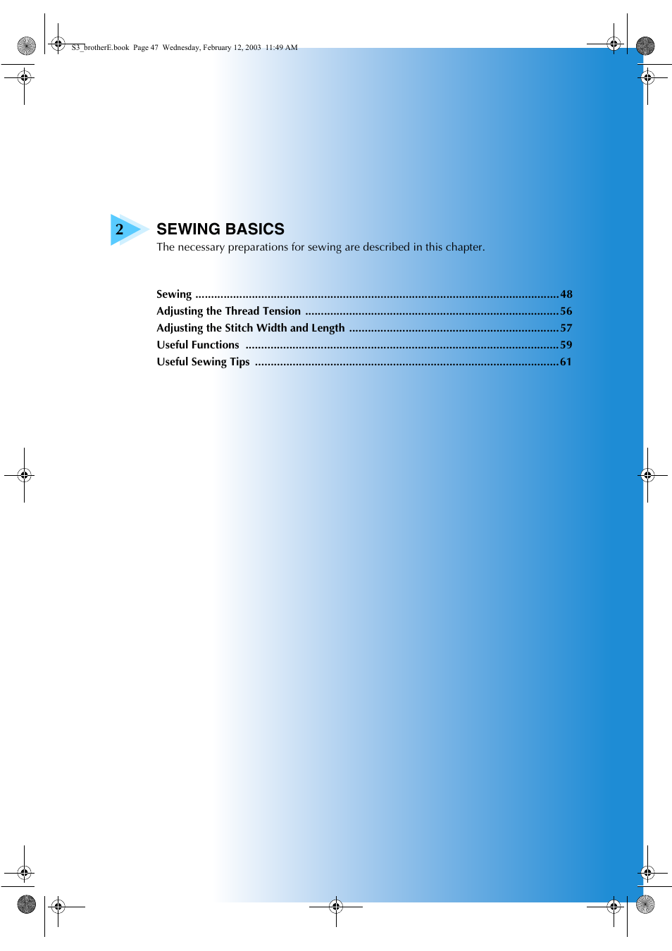 2sewing basics | Brother CS-8150 User Manual | Page 53 / 140