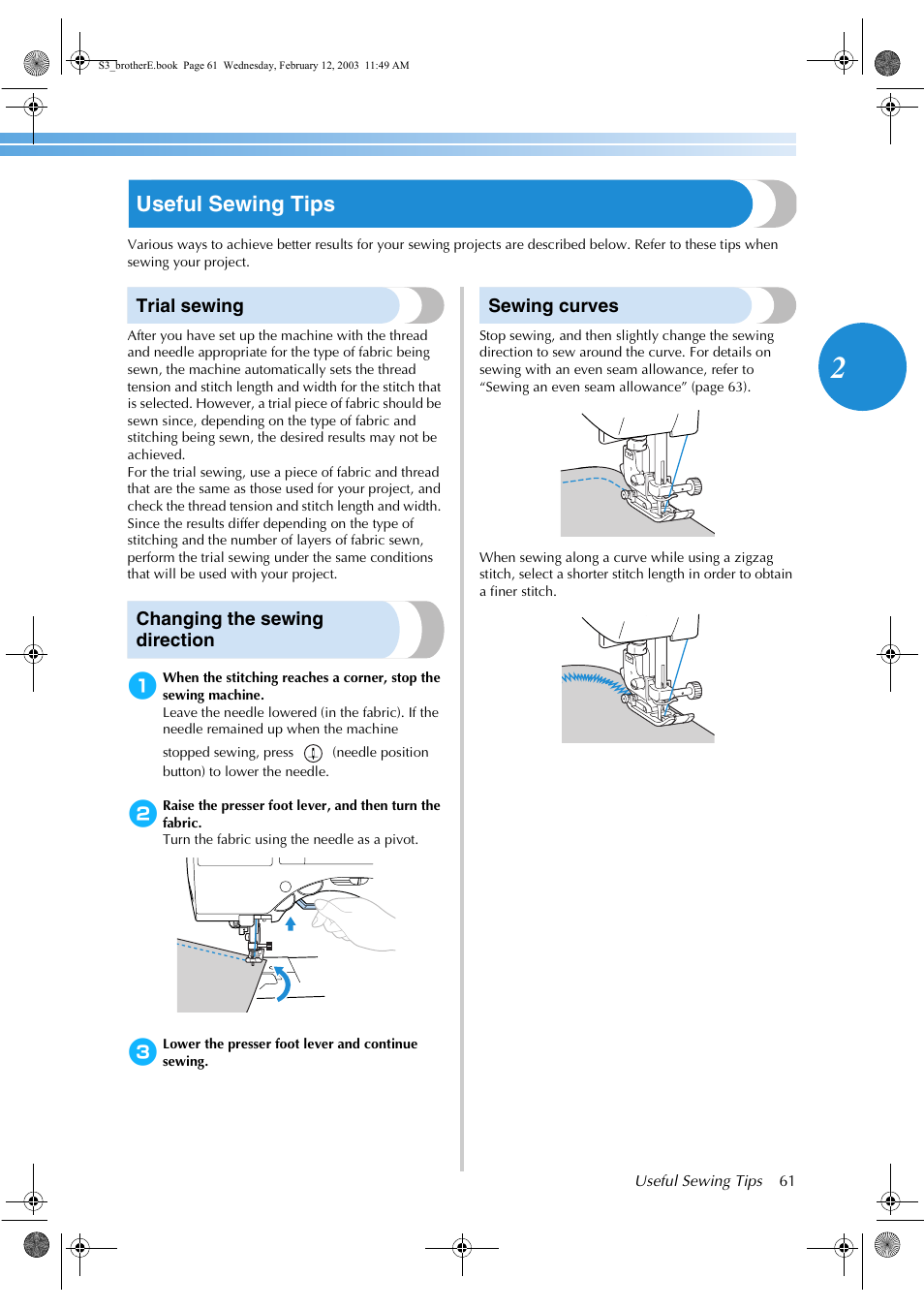 Useful sewing tips | Brother CS-8150 User Manual | Page 67 / 140