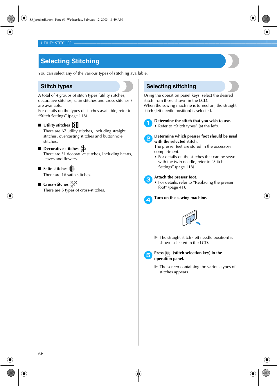 Selecting stitching, Stitch types | Brother CS-8150 User Manual | Page 72 / 140