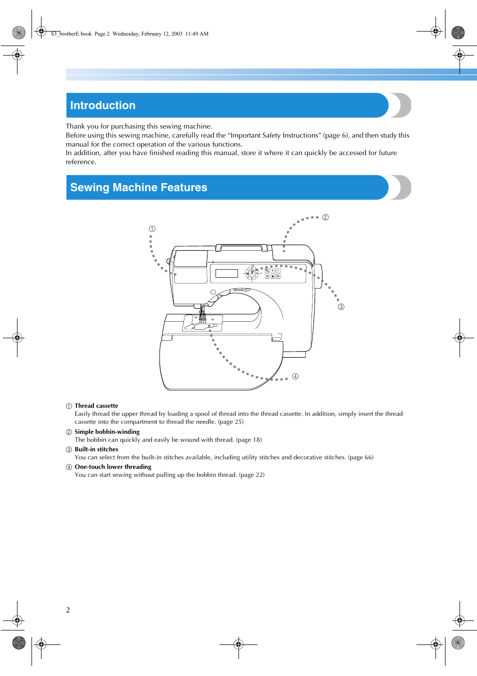 Introduction, Sewing machine features | Brother CS-8150 User Manual | Page 8 / 140