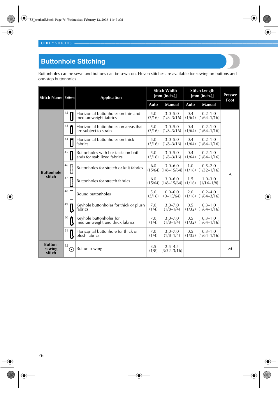 Buttonhole stitching | Brother CS-8150 User Manual | Page 82 / 140