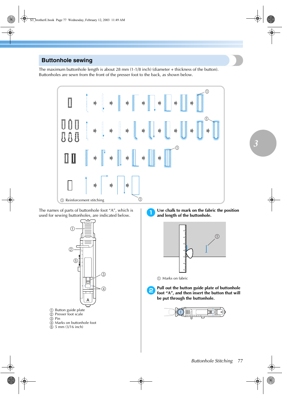 Buttonhole sewing | Brother CS-8150 User Manual | Page 83 / 140